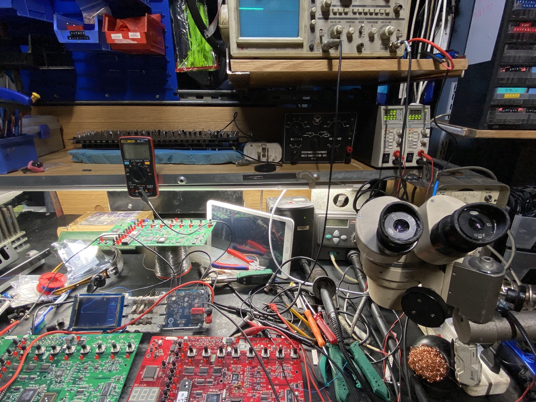 Dave Smith Evolver repair in progress at the Logarhythm workshop
