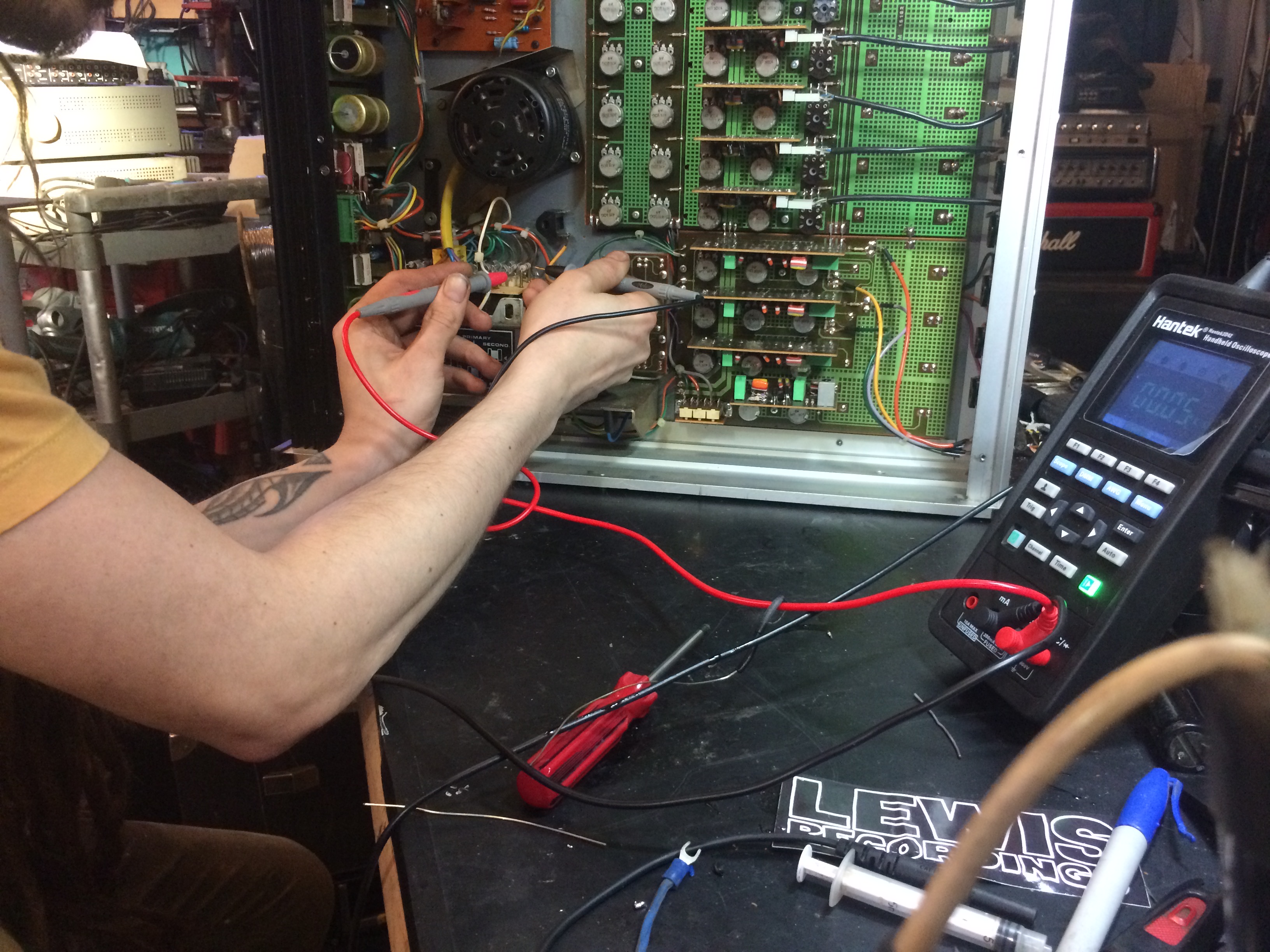 Studio-electronics repair and restoration at the Logarhythm workshop, Tottenham