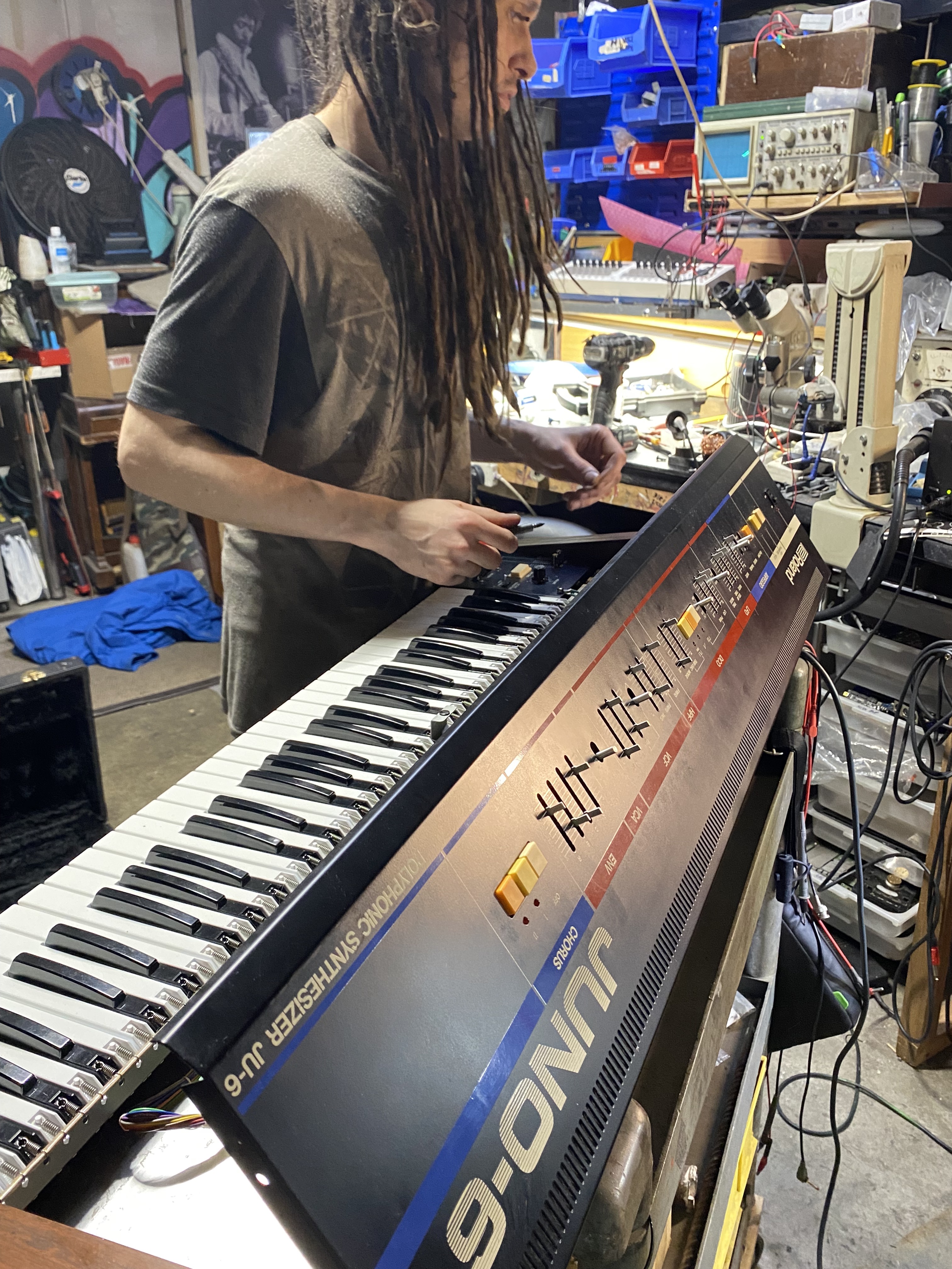Studio-electronics repair and restoration at the Logarhythm workshop, Tottenham